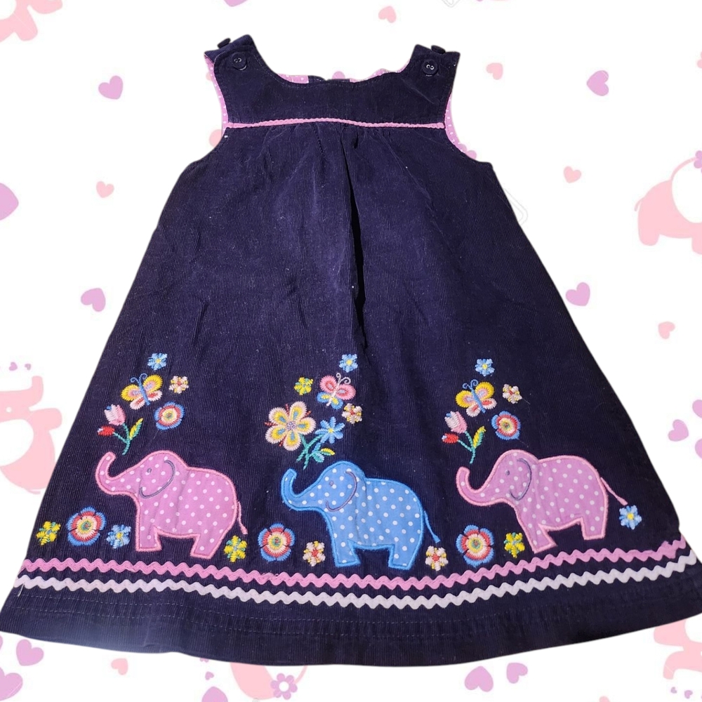 JoJo Maman Bebe Navy Dress with Pink and Blue Elephants